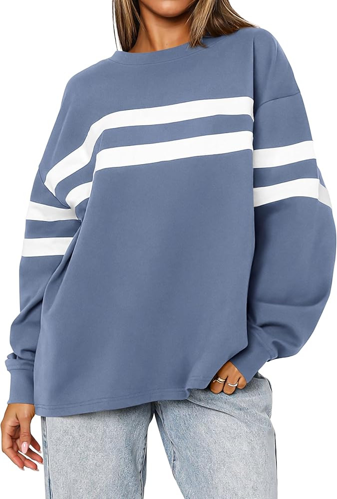 MASCOMODA Women's 2025 Striped Oversized Sweatshirt Fall Crewneck Long Sleeve Shirts Casual Color... | Amazon (US)