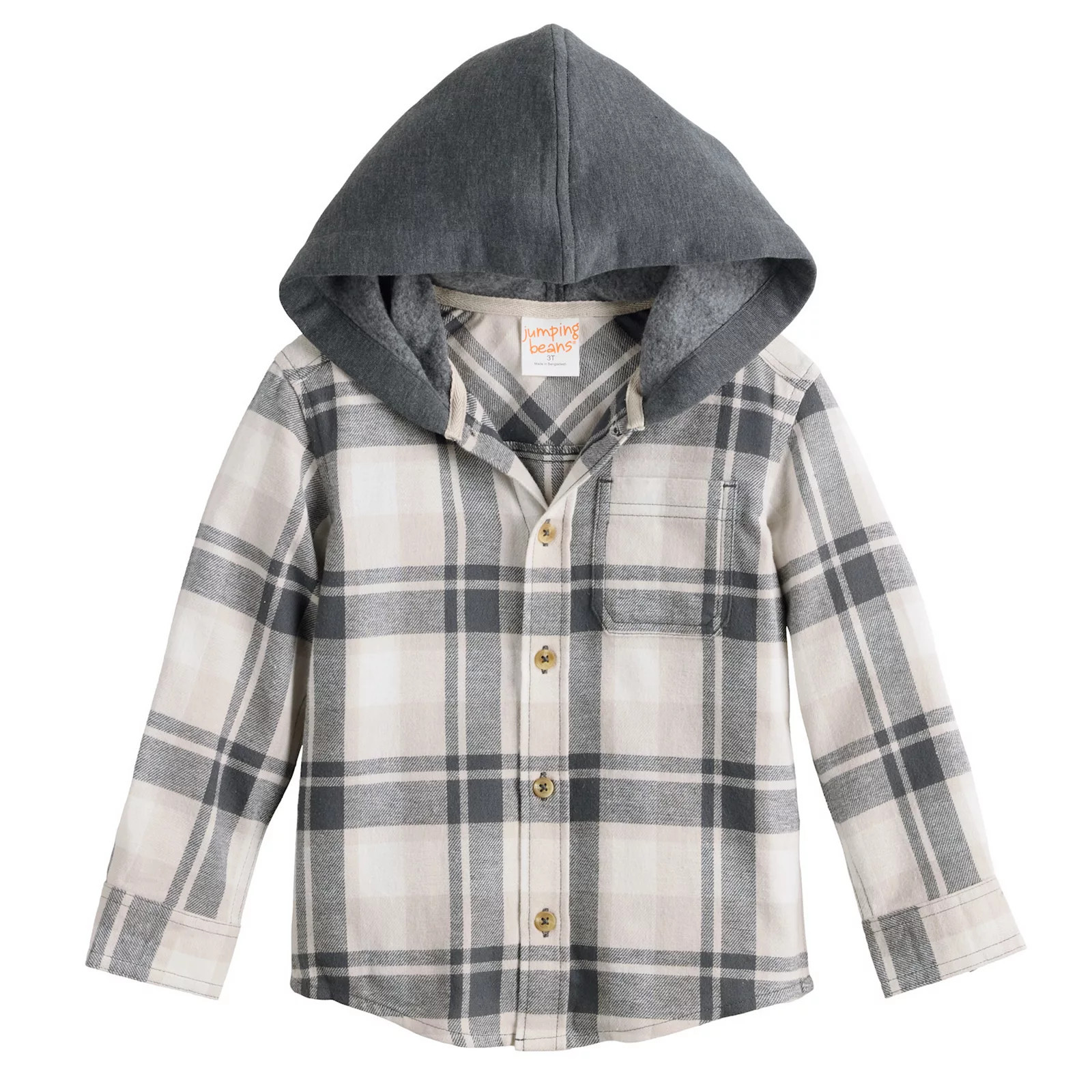 Baby & Toddler Boy Jumping Beans® Hooded Flannel Button-Down Shirt, Toddler Boy's, Size: 4T, Grey Beige Plaid | Kohl's