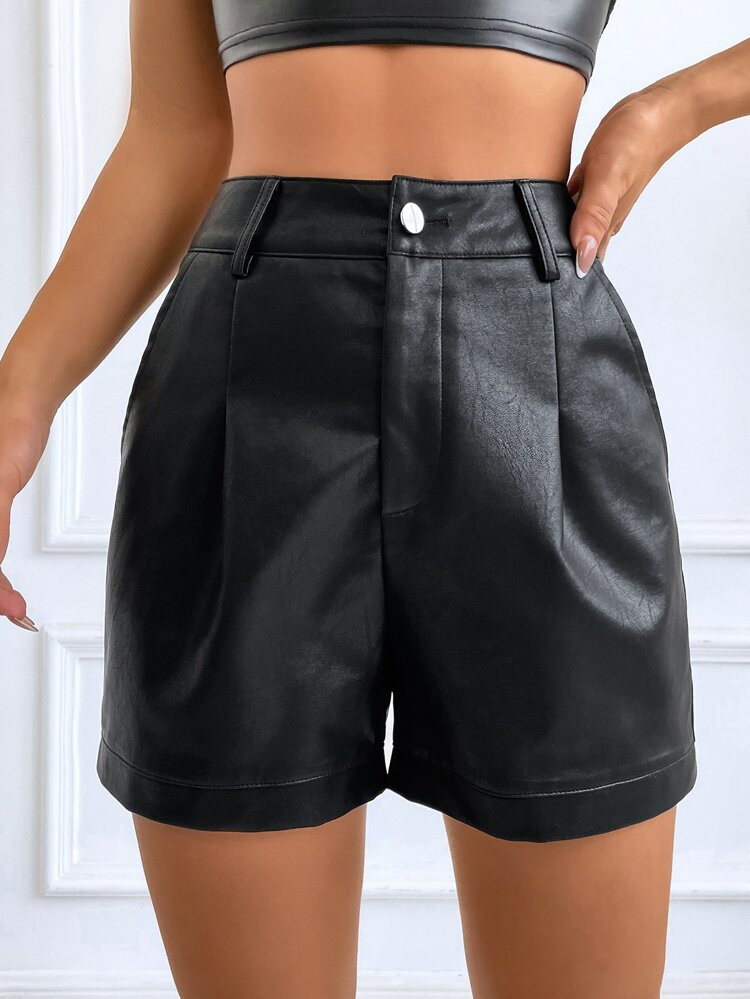 SHEIN EZwear High Waist PU Shorts | SHEIN
