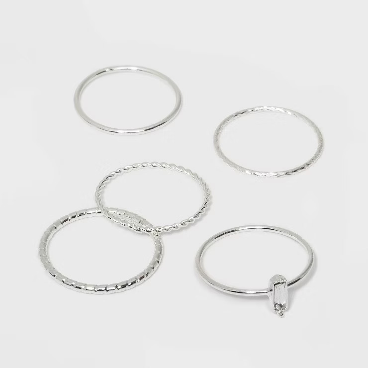 Clear Stone and Four Thin Ring Set - A New Day™ Silver 7 | Target