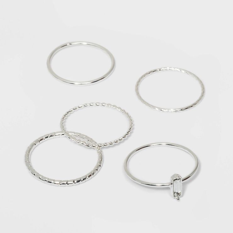 Clear Stone and Four Thin Ring Set - A New Day&#8482; Silver 7 | Target