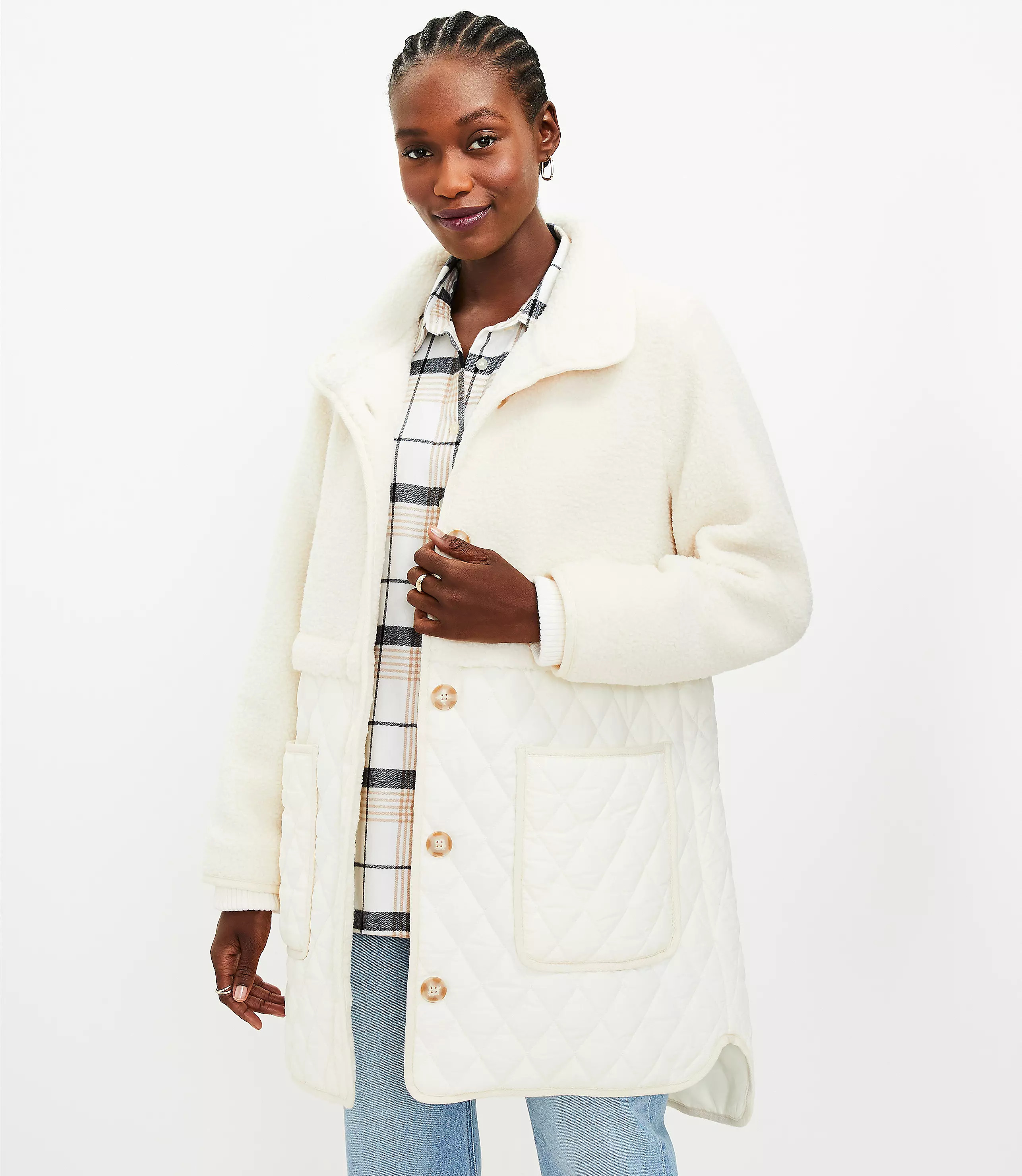 Petite Sherpa Quilted Funnel Neck Coat | LOFT