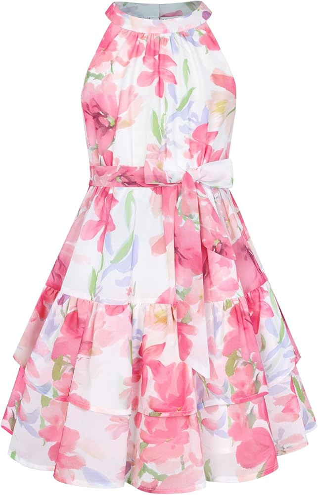 GRACE KARIN Girls Summer Beach Dress Floral Hawaiian Halter Chiffon Party Wedding Vacation Sundre... | Amazon (US)
