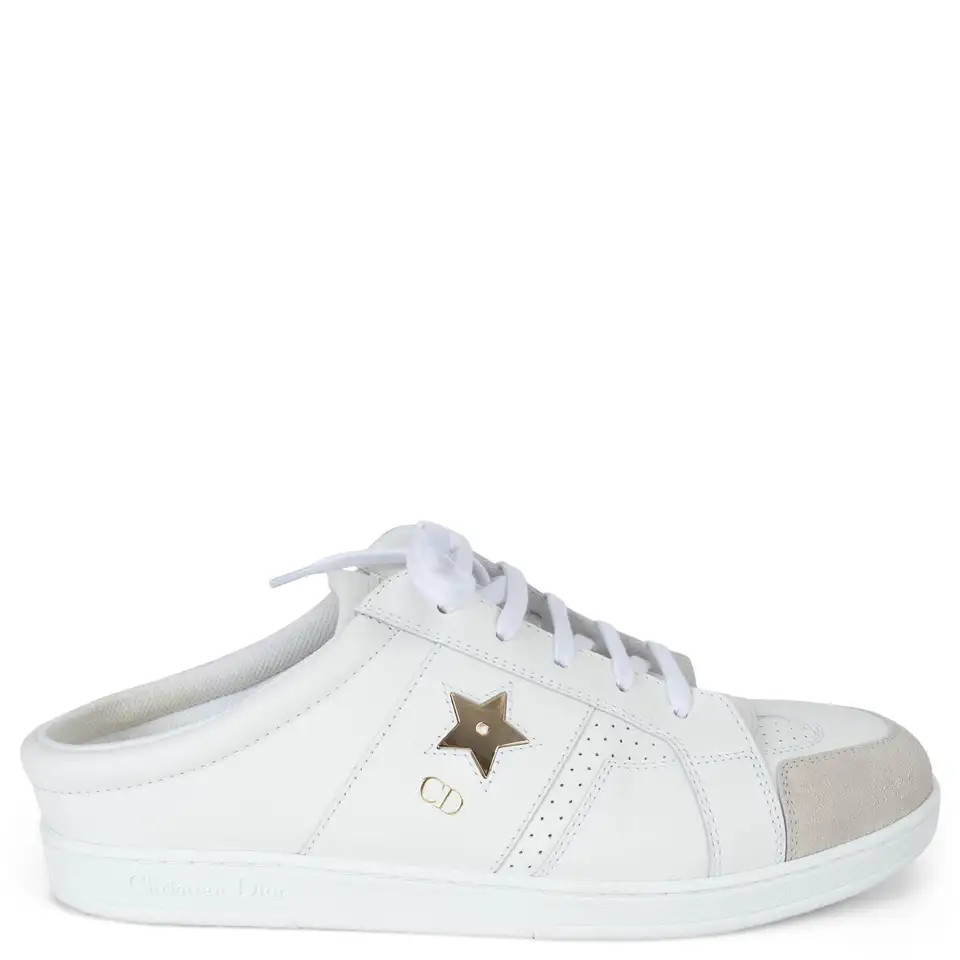 CHRISTIAN DIOR white leather & suede STAR Sneakers Shoes 38 | 1stDibs