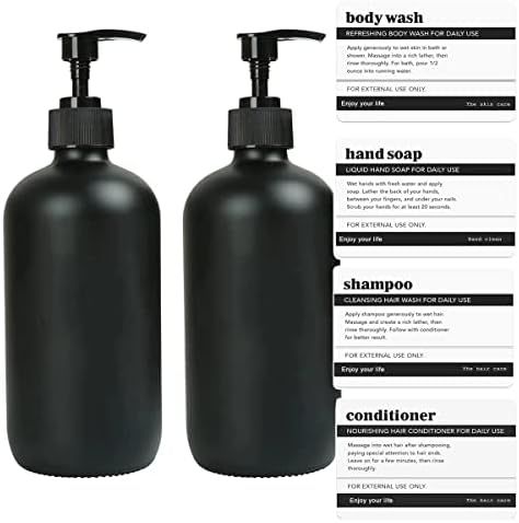 Glass Soap Dispenser Set, 16oz Hands Dishes Pump Bottles, 2 Pack Black Kitchen Soap Dispenser Set... | Amazon (US)