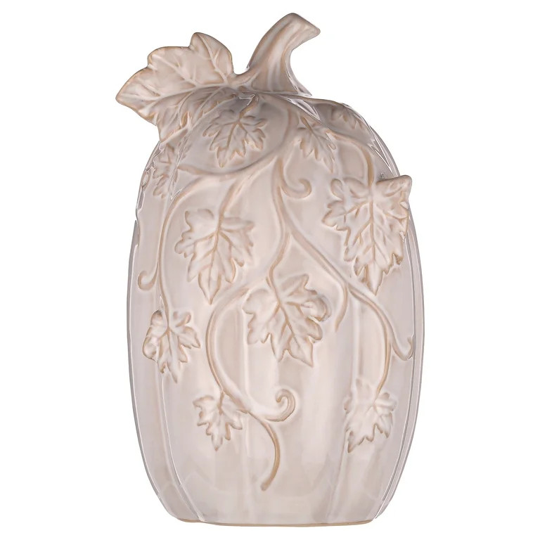 My Texas House Tall Ceramic Pumpkin with Vine Accents Tabletop Decoration, White, 10" | Walmart (US)