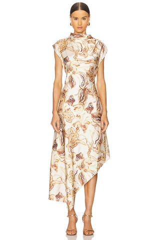MISA Los Angeles Sally Dress in Golden Straw Satin from Revolve.com | Revolve Clothing (Global)