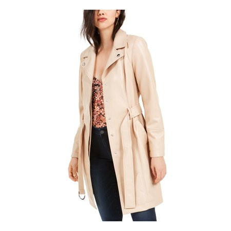 GUESS Womens Beige Belted Pocketed Faux Leather Notch Collar Trench Coat XS | Walmart (US)