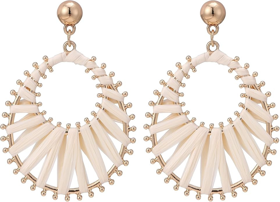 Viva Joya Boho Raffia Style Teardrop Earrings for Women, Beach Vacation Summer Large Statement Dr... | Amazon (US)