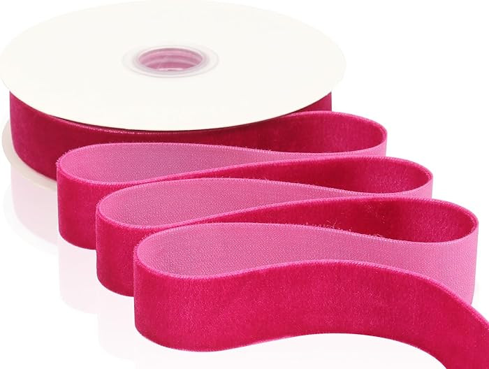 Hot Pink Velvet Ribbon 1 Inch X 12 Yards Christmas Ribbon for Gift Wrapping Christmas Ornaments C... | Amazon (US)