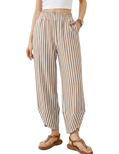 Athlisan Women's Wide Leg Striped Palazzo Pants Summer Elastic Waist Baggy Casual Lounge Trousers... | Amazon (US)