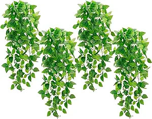 Whonline 4pcs 3.6FT Artificial Hanging Plants, Faux Pothos with 162 Leaves Each, Artificial Ivy V... | Amazon (US)