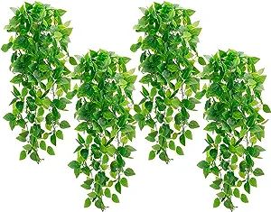 Whonline 4pcs 3.6FT Artificial Hanging Plants, Faux Pothos with 162 Leaves Each, Artificial Ivy V... | Amazon (US)