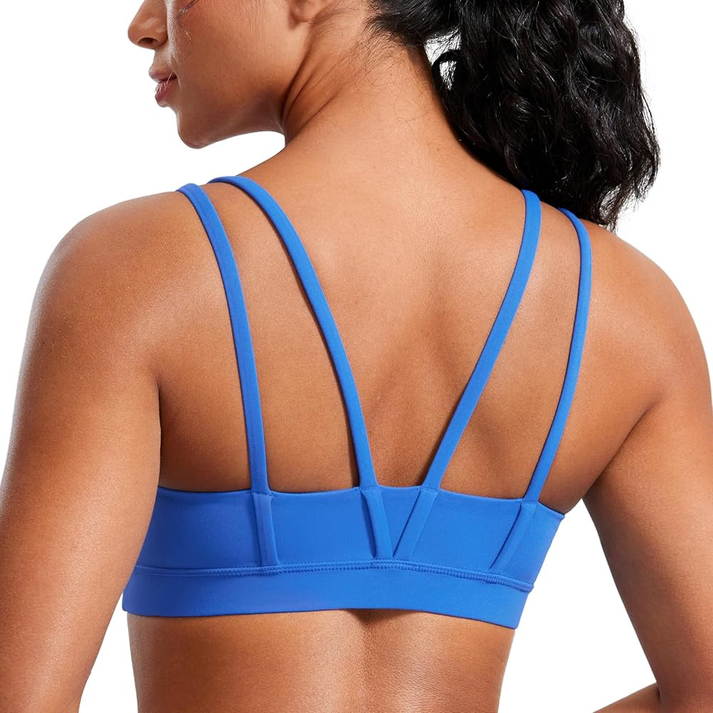 CRZ YOGA Softness Mold Butterluxe V Neck Sports Bras for Women - Workout Top Double Spaghetti Str... | Amazon (US)