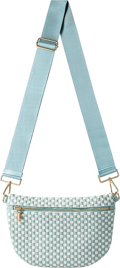 Woven Crossbody Bag for Women, Checkered PU Bum Bag Sling Purse with Adjustable Strap for Travel,... | Amazon (US)