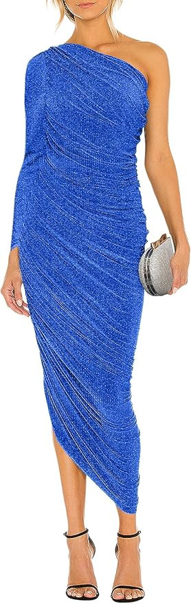 Gentlewarm Women's One Shoulder Cocktail Dress Glitter Sexy Ruched Bodycon Irregular Hem Prom For... | Amazon (US)