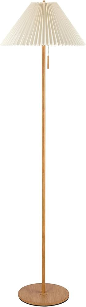 Globe Electric 61000053 62" Floor Lamp, Faux Wood Finish, Pleated Fabric Shade, Flat Base, Pull C... | Amazon (US)