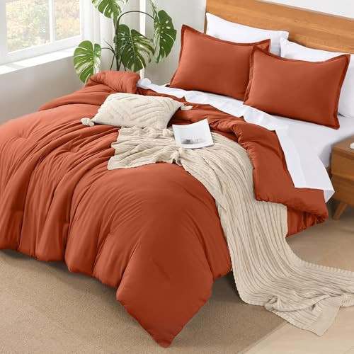 Andency Burnt Orange King Size Comforter Set - 7 Pieces Terracotta Bed in a Bag King Bedding Comforter Sets, Summer Solid Soft Lightweight Comforter with Sheets, Pillowcases & Shams | Amazon (US)