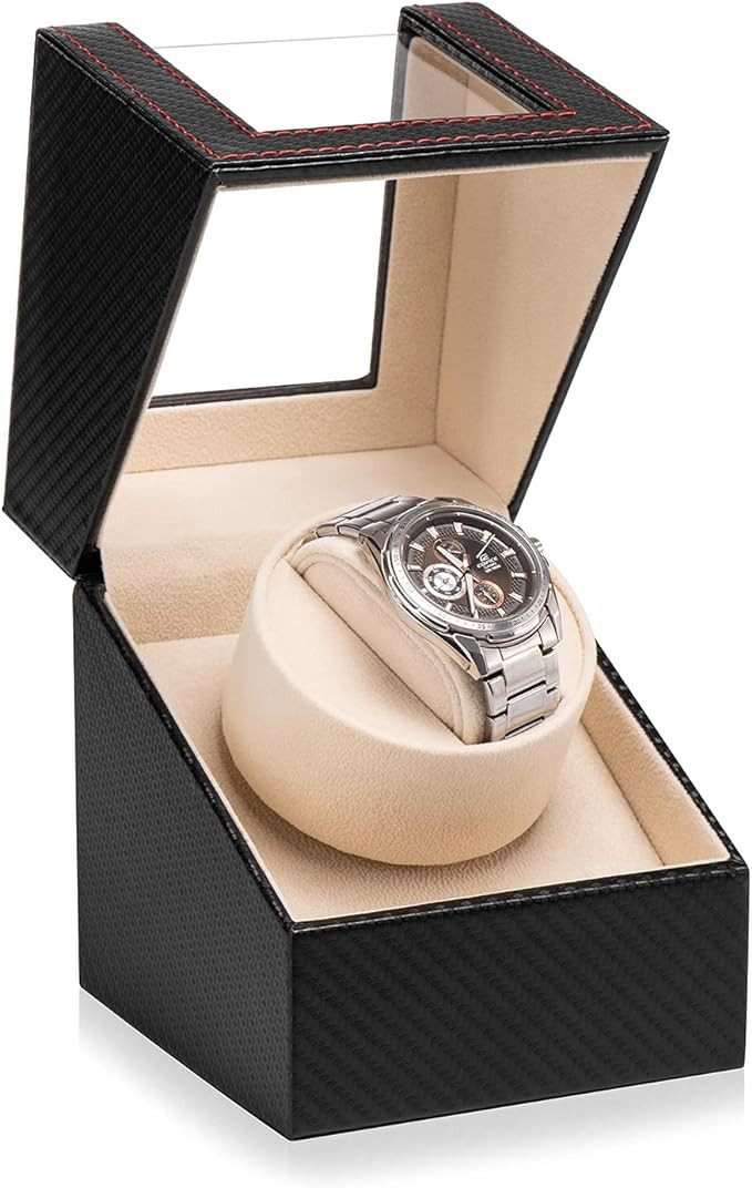 Efaithtek Automatic Single Watch Winder in Black Carbon Fiber Leather with Japanese Quiet Motor... | Amazon (US)