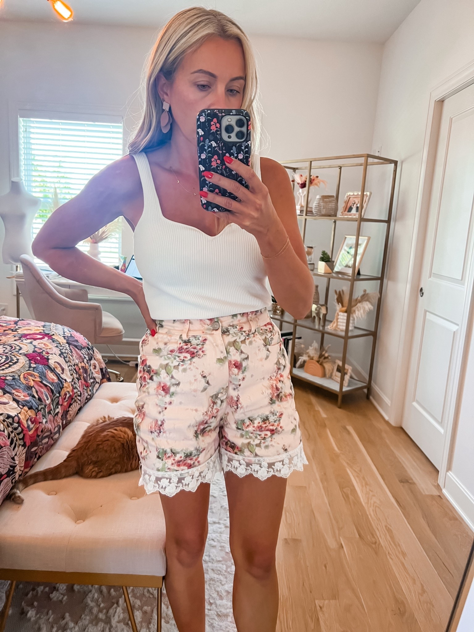 Cutest shorts from the boutique Flourish & Frills paired with my favorite Nickel & Suede earrings 