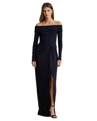 Ralph Lauren Rib Knit & Crepe Off The Shoulder Gown | Bloomingdale's Women Dresses Evening & Form... | Bloomingdale's (AU)