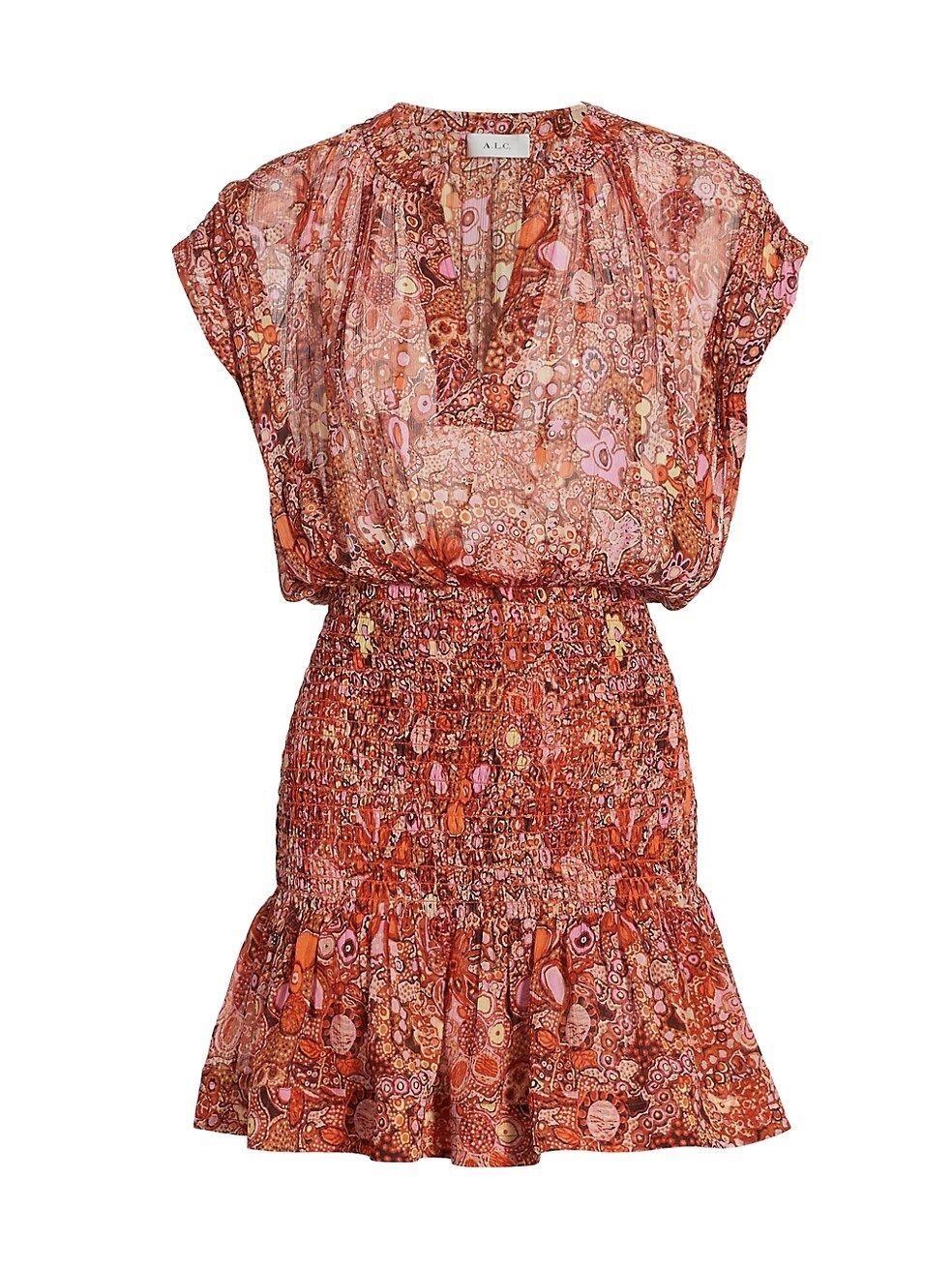 A.L.C. Carly Smocked Silk Minidress | Saks Fifth Avenue