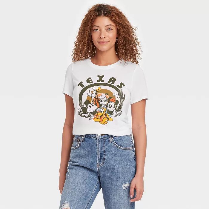 Women's Mickey and Friends Short Sleeve Desert Graphic T-Shirt - White | Target