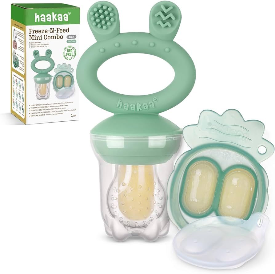 Haakaa Baby Fruit Food Feeder & Mini Freezer Nibble Tray Combo, Breastmilk Popsicle Molds for Coo... | Amazon (US)