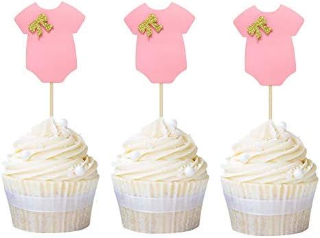Newqueen 24 Pack Baby Onesie Cupcake Toppers Pink Clothes Cupcake Picks Baby Shower Girl Birthday... | Amazon (US)