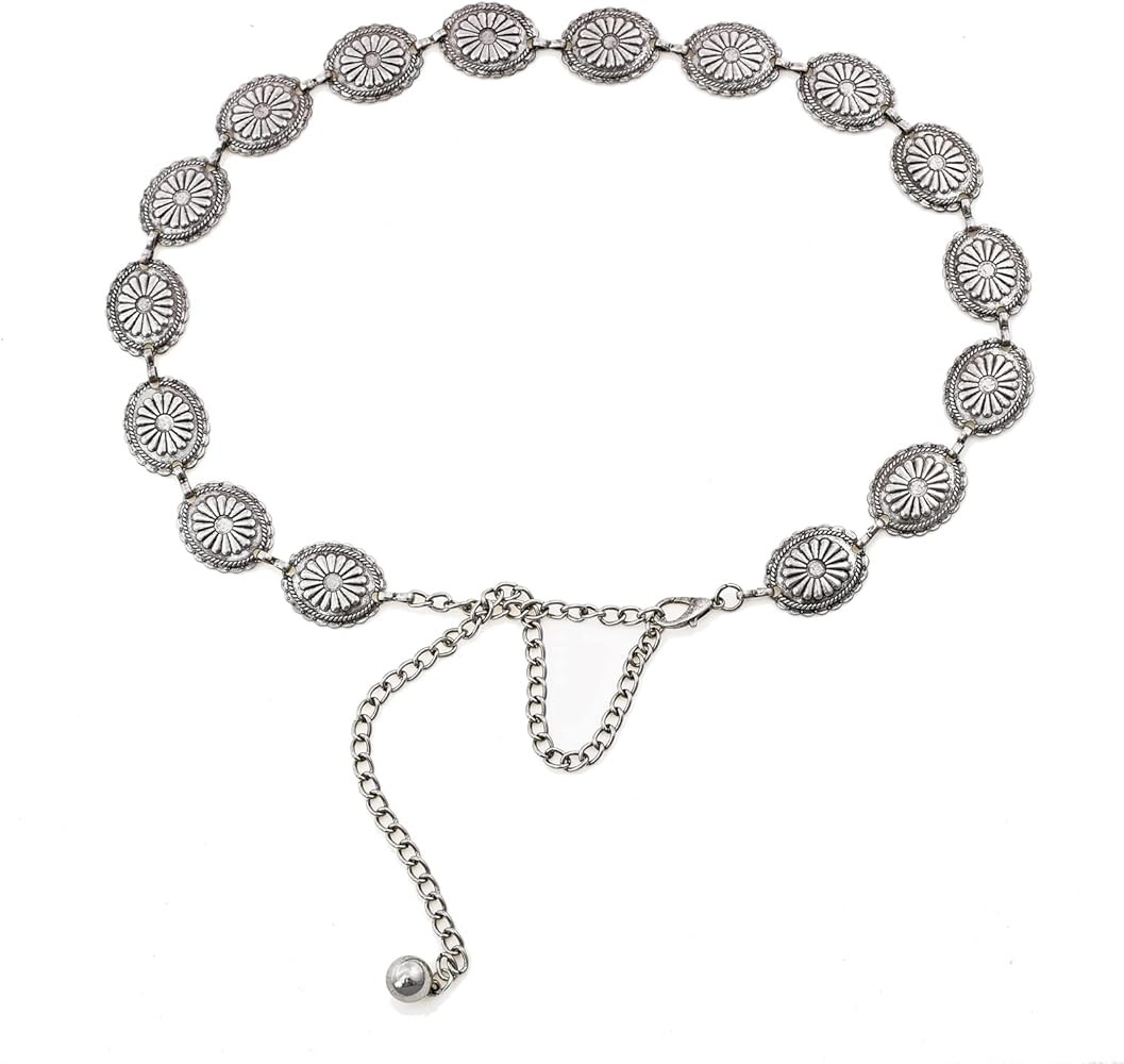 Luvatar Womens Metal Chain Dress Belt Hollow Out Daisy Sweater Belt Decorated Skinny Waist Belt | Amazon (US)