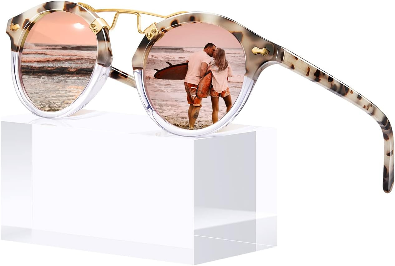 CARFIA Small Acetate Polarized Sunglasses for Women UV Protection, Retro Double Bridge Eyewear Me... | Amazon (US)