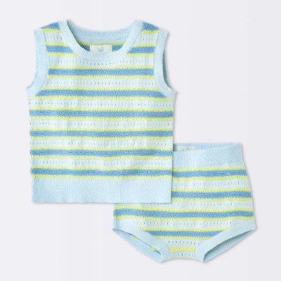 Baby Boys' Striped Sweater Tank Top and Shorts Set - Cloud Island™ Blue/Yellow 12M | Target