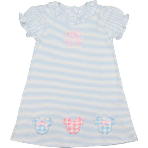 Blue Knit Stripe Applique Mouse Ears Dress | Cecil and Lou