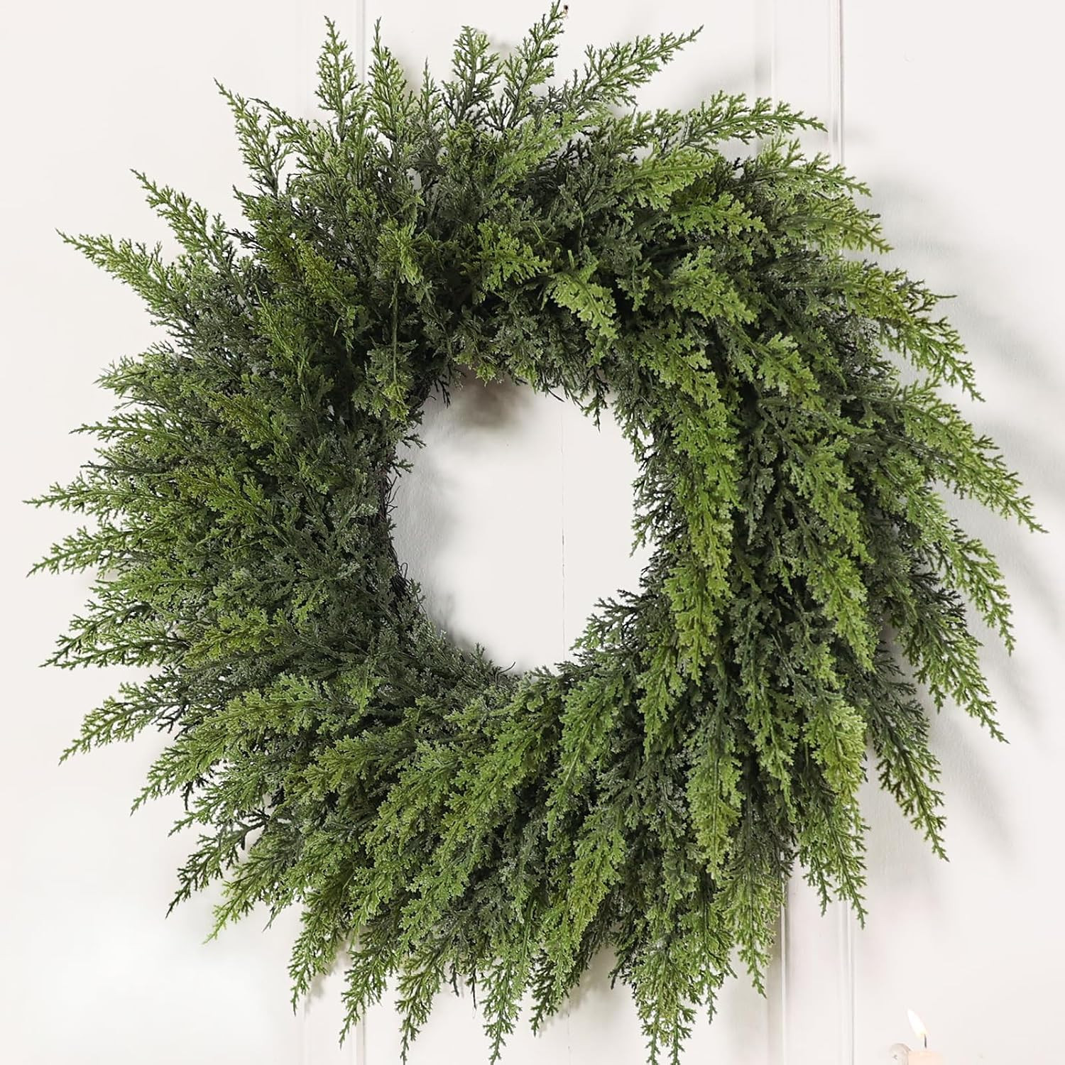 24" Real Touch Artificial Cedar Wreath - Faux Christmas Wreaths for Front Door,Faux Pine Green Wreath for Home, Holiday, Fireplace, Mantle,Wall, Windows, Xmas, Outdoor Decoration | Amazon (US)