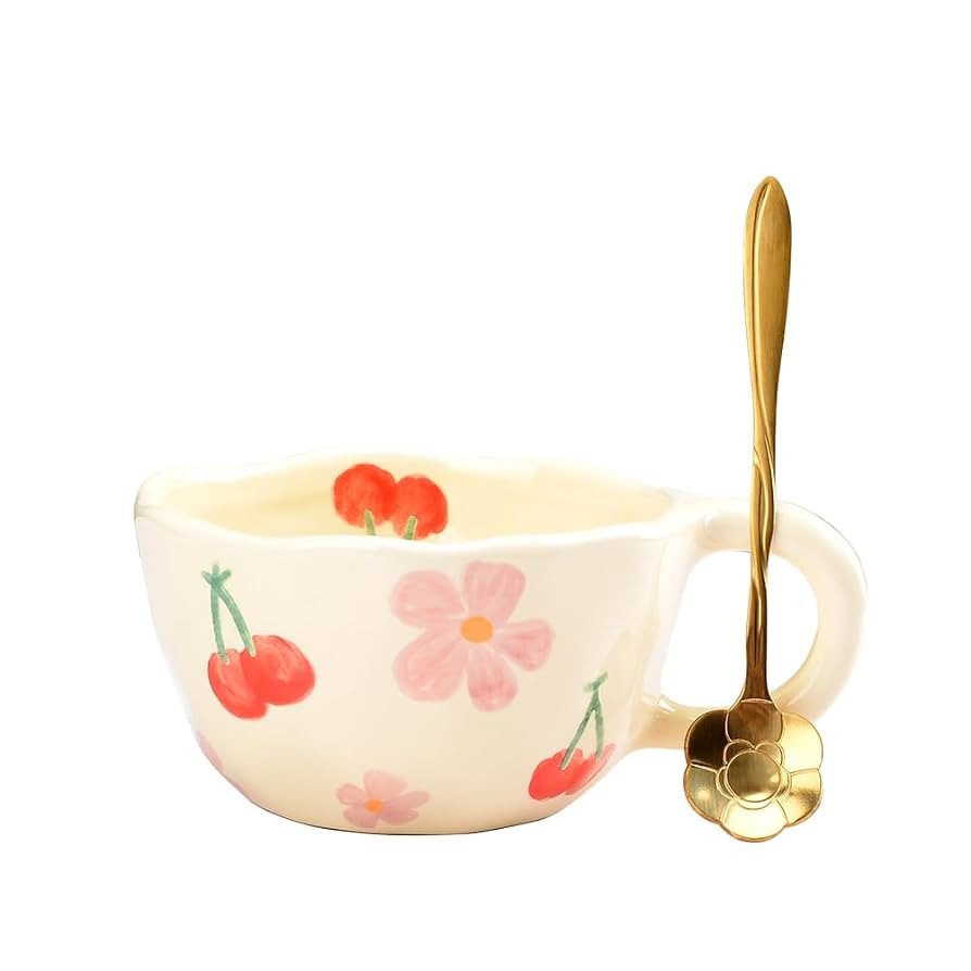 Keramik Teetasse, Geschenke für Frauen, Kawaii Kaffeetasse Handgemachte Kreative Blume becher mi... | Amazon (DE)