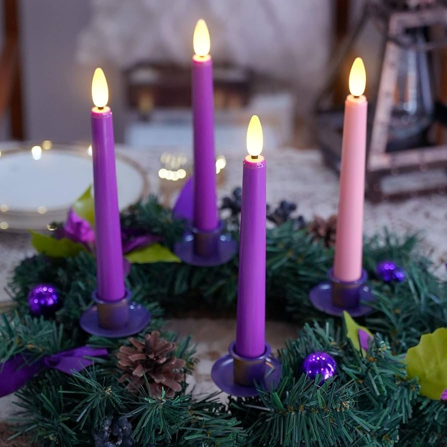 Advent Candles, 4 Packs Flameless Taper Candles Battery Operated with Remote Timer, 3 Purple and ... | Amazon (US)