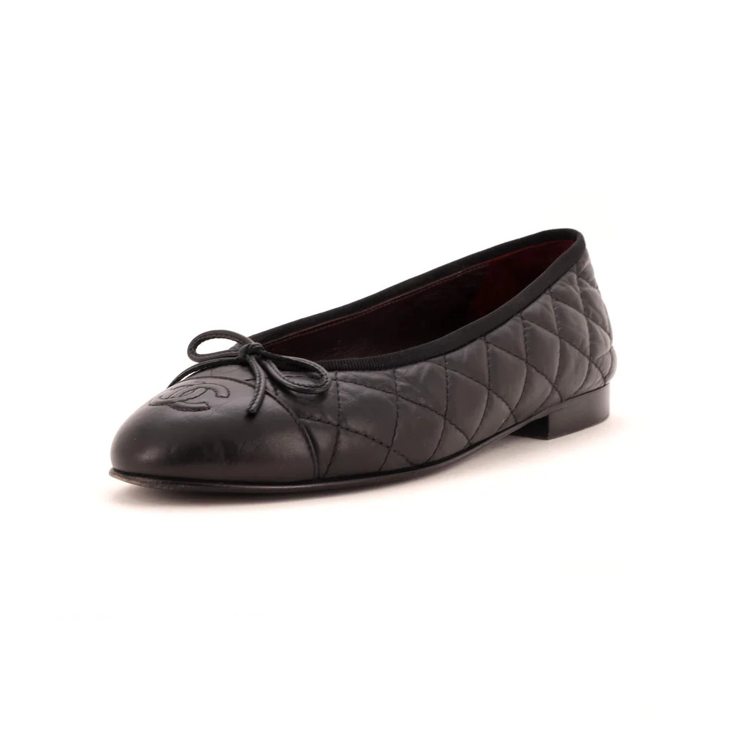 Women's CC Cap Toe Bow Ballerina Flats Quilted Leather | Rebag