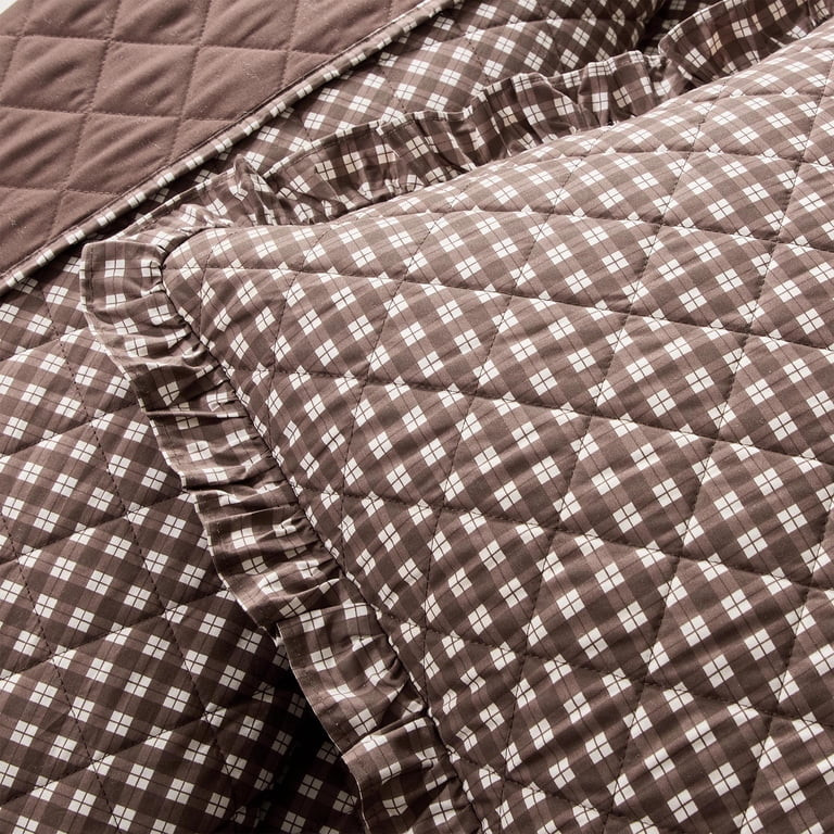 My Texas House Gingham Ruffle 3-Piece Brown Adult Quilt Set, Full/Queen | Walmart (US)