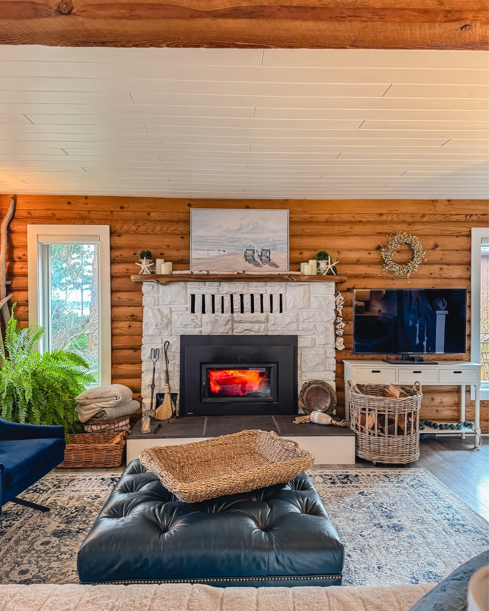 Does the fireplace grab your attention or the television?  As an Interior Designer, I feel that a TV should never be the focal point of a living room. I recently received a lovely compliment as my brother didn’t even notice the television when he was here over the holidays. Most people have their tv’s hung way too high. A media console like this one from Wayfair is designed for the perfect viewing height. I’d absolutely love to get a Samsung Frame TV that looks like art when off and which I specify for all my clients but my log walls make it impossible. 😢 

#LTKstyletip #LTKhome