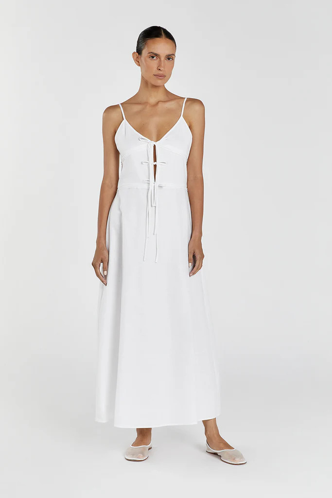 MIMI WHITE LINEN MIDI DRESS | DISSH