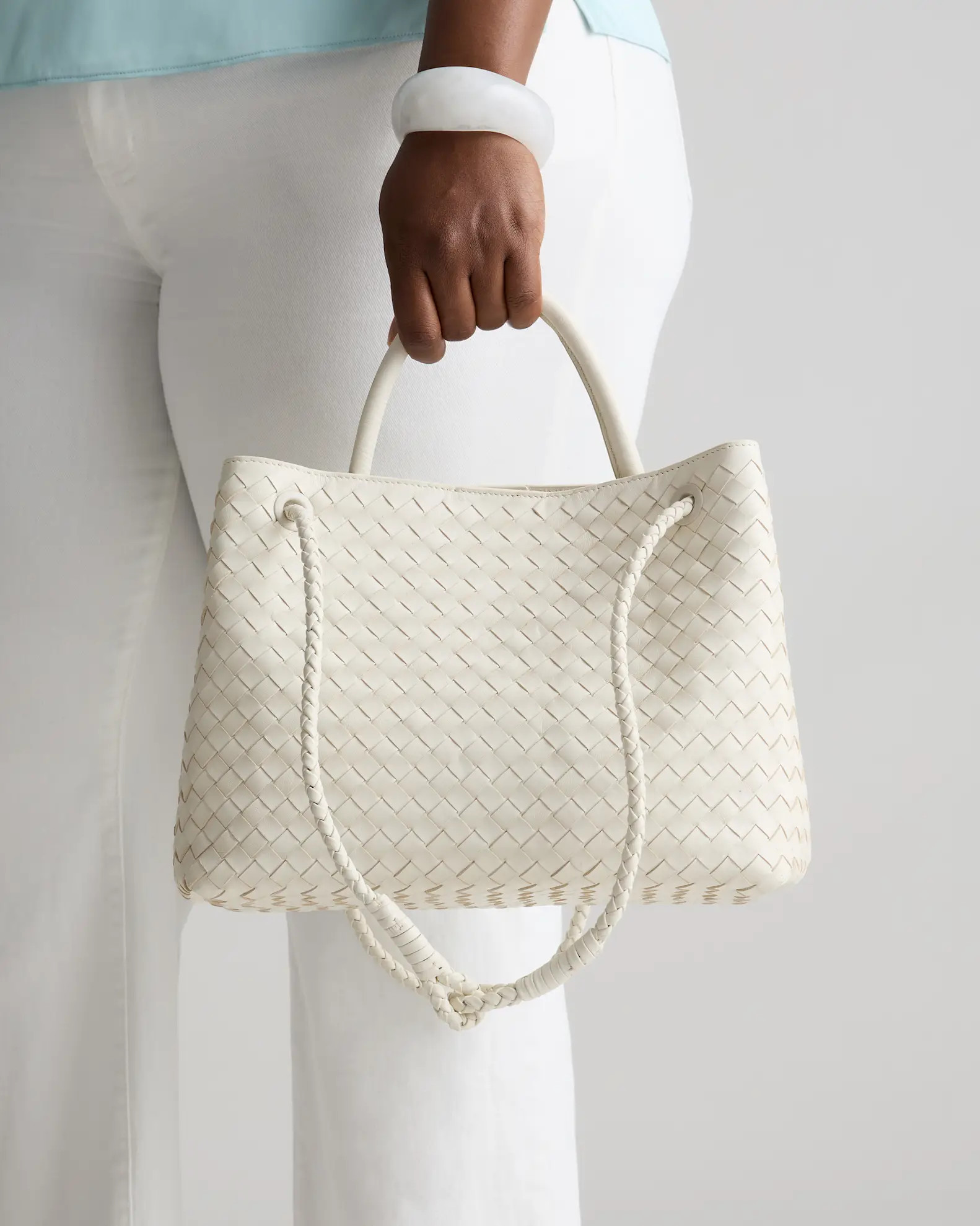 Italian Leather Handwoven Satchel in Bone | Quince