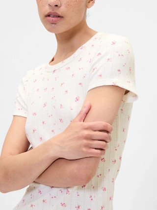 Ribbed Print Pointelle Crewneck T-Shirt | Gap Factory