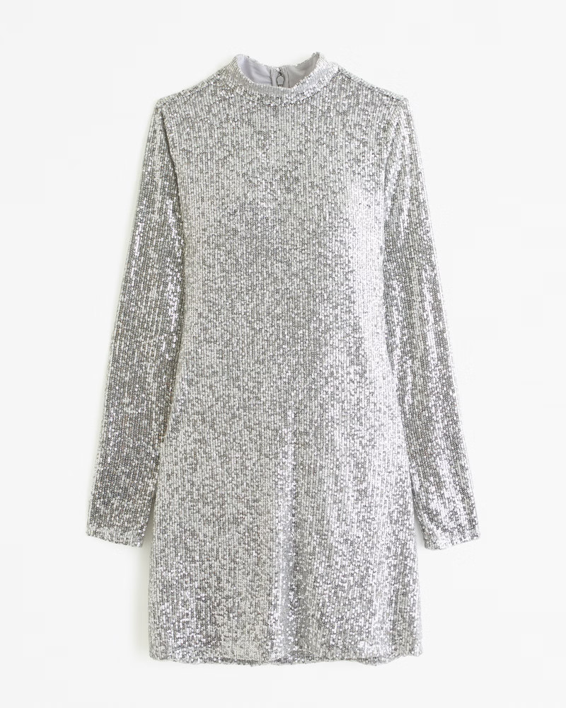 Long-Sleeve Sequin Mockneck Mini Dress | Abercrombie & Fitch (US)