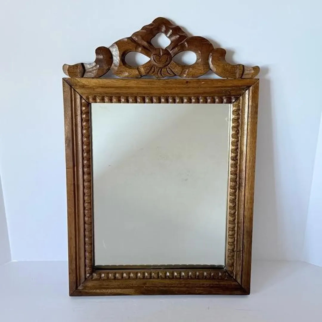 Vintage Light Oak Mirror with Hand Carved Decorative Pediment 13 3/8 x 19 3/4” | Etsy (US)