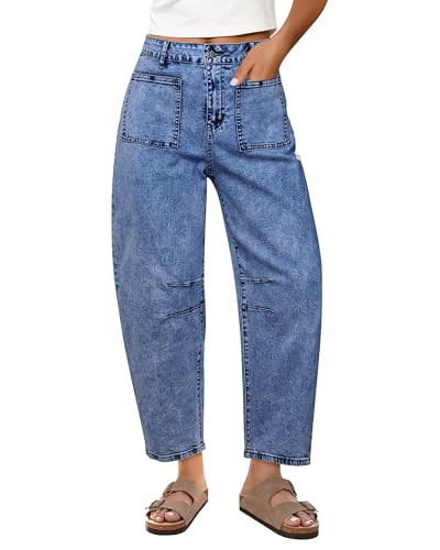 GRAPENT Womens Barrel Jeans Womens Jeans Wide Leg Denim Pants for Women Western Outfit for Women Midnight Blue Large US Size 12-14 | Amazon (US)