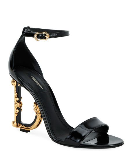 Patent Leather Sandals with Logo Heel | Neiman Marcus