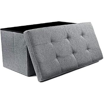 NISUNS OT03 30 Inch Linen Fabric Foldable Storage Bench Ottoman, Gray | Amazon (US)