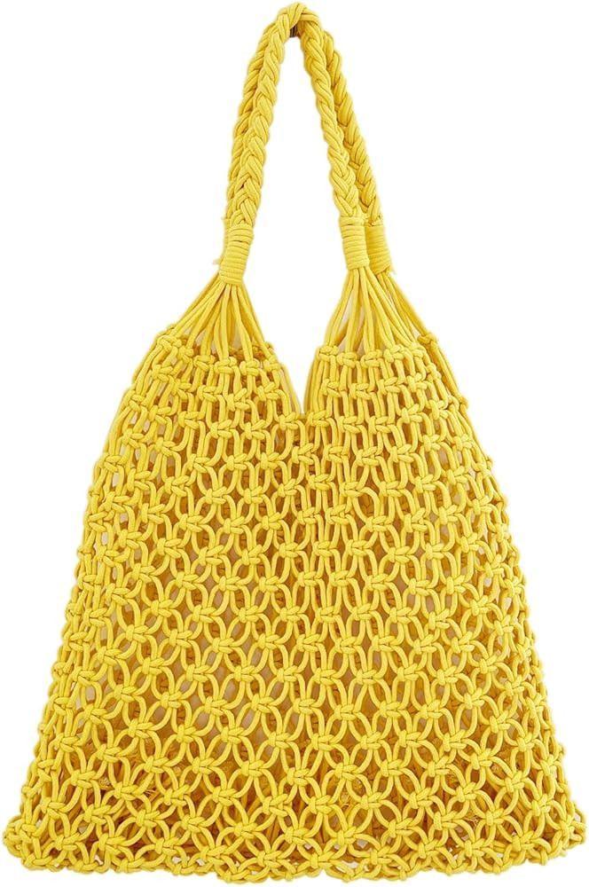 Cotton Rope Travel Beach Fishing Net Handbag Shopping Woven Shoulder Bag for Women | Amazon (US)