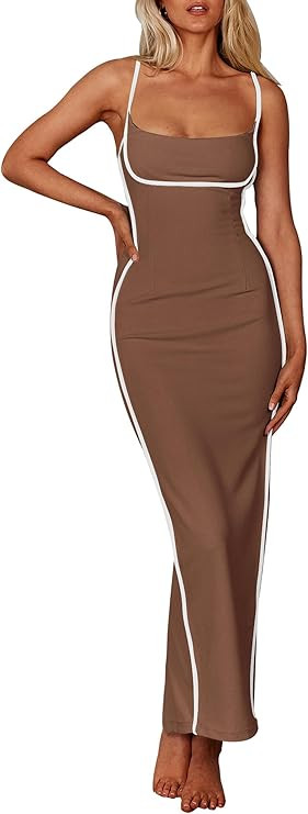 PRETTYGARDEN Women's Summer Long Bodycon Dress Spaghetti Strap Sleeveless Back Slit Maxi Dresses | Amazon (US)