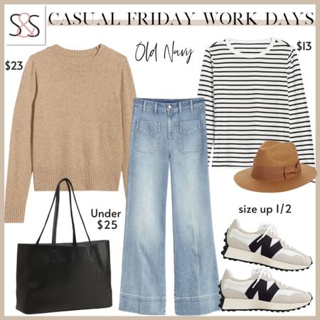 This sweater and long sleeve striped tee are a great staple for your work wardrobe. New Balance 327 sneakers are casual Friday approved! 

#LTKworkwear #LTKfindsunder50 #LTKstyletip